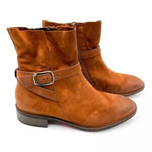 Paul Green Denver Boots Brown Suede Ankle‎ Flat Buckle Strap Sz 6 UK / 8.5 US